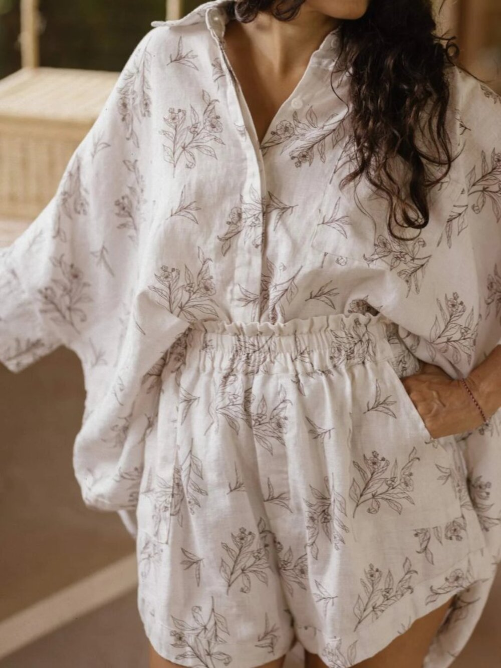 Myrah Penaloza Cha Dao Linen Suka Shorts Size M/L Floral Quiet Luxury